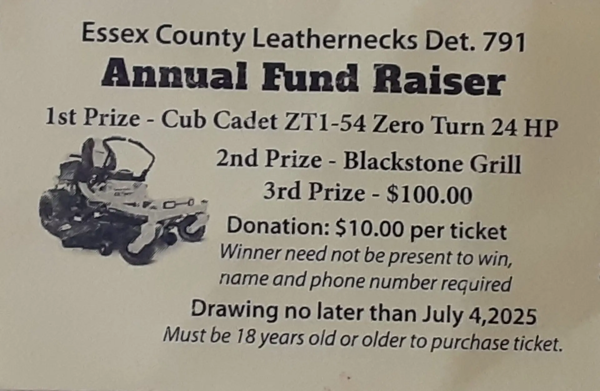 Annual Raffle Tickets Prize Drawings Scheduled –Memorial Day